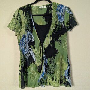 Y2K VTG Cato Tie Front Blouse Women's XL Paisley Print Fairy Textured Babydoll